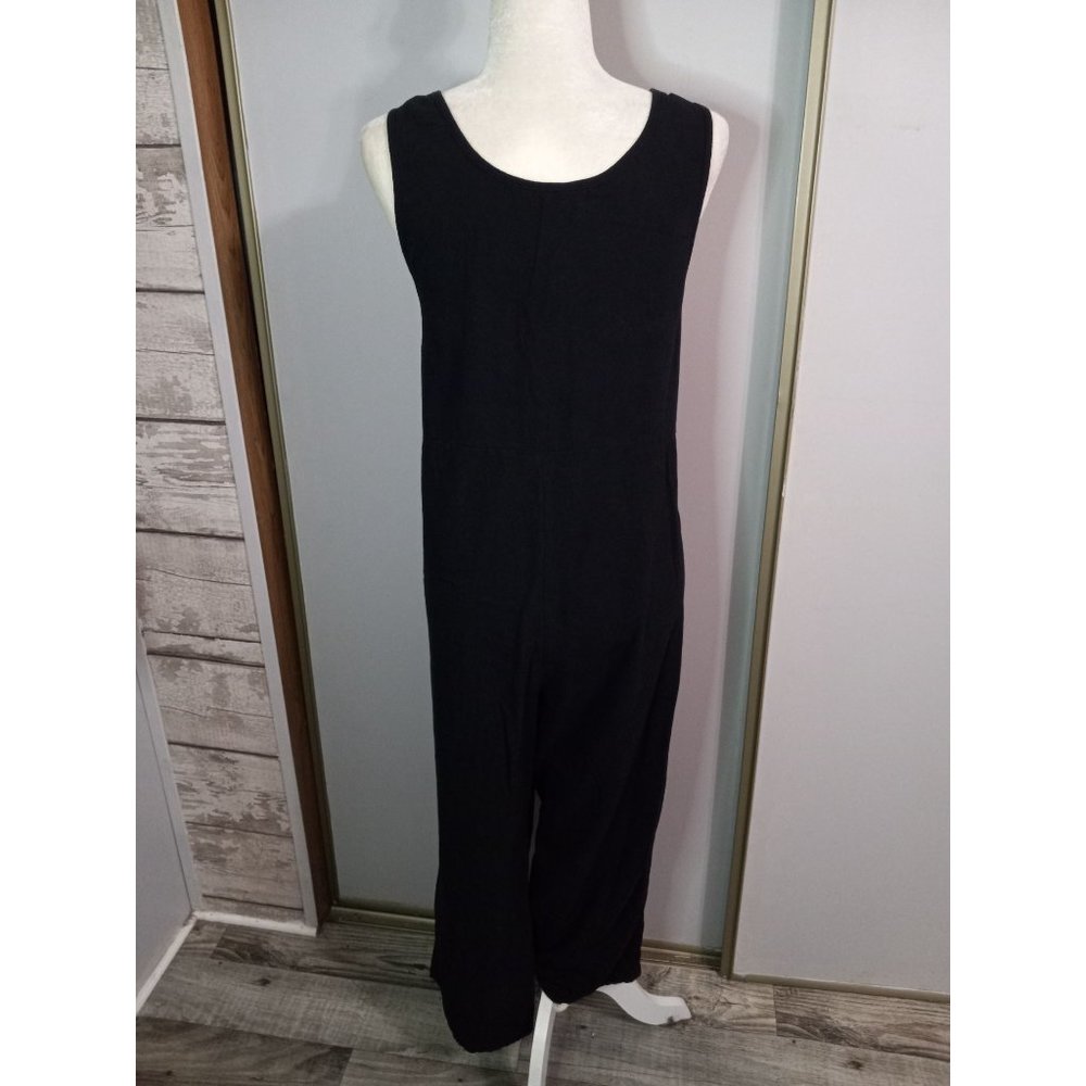 Anself XL Black Casual Lagenlook Peasant Travel Crop Pocket Classic Jumpsuit - Picture 4 of 7